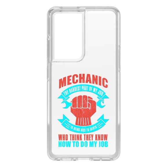 DistinctInk Clear Hybrid Case for Samsung Galaxy S21 Ultra (6.8" Screen) - Mechanic Being Nice to Idiots - Wireless Charging Compatible