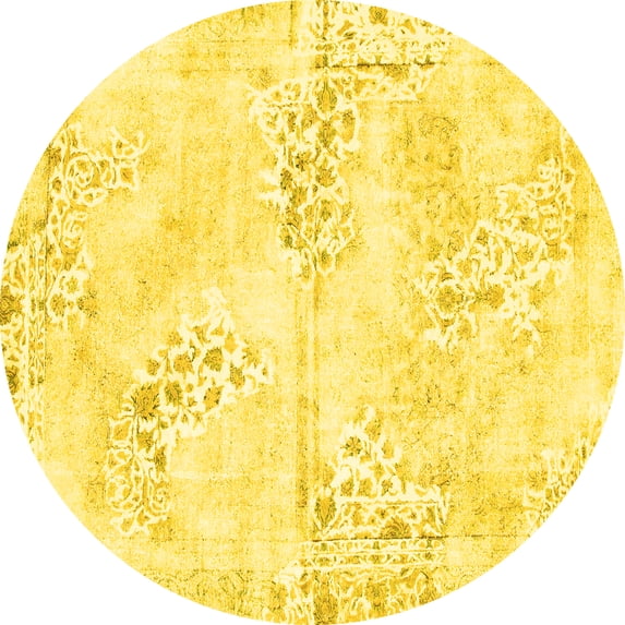 Ahgly Company Indoor Round Abstract Yellow Modern Area Rugs, 5' Round