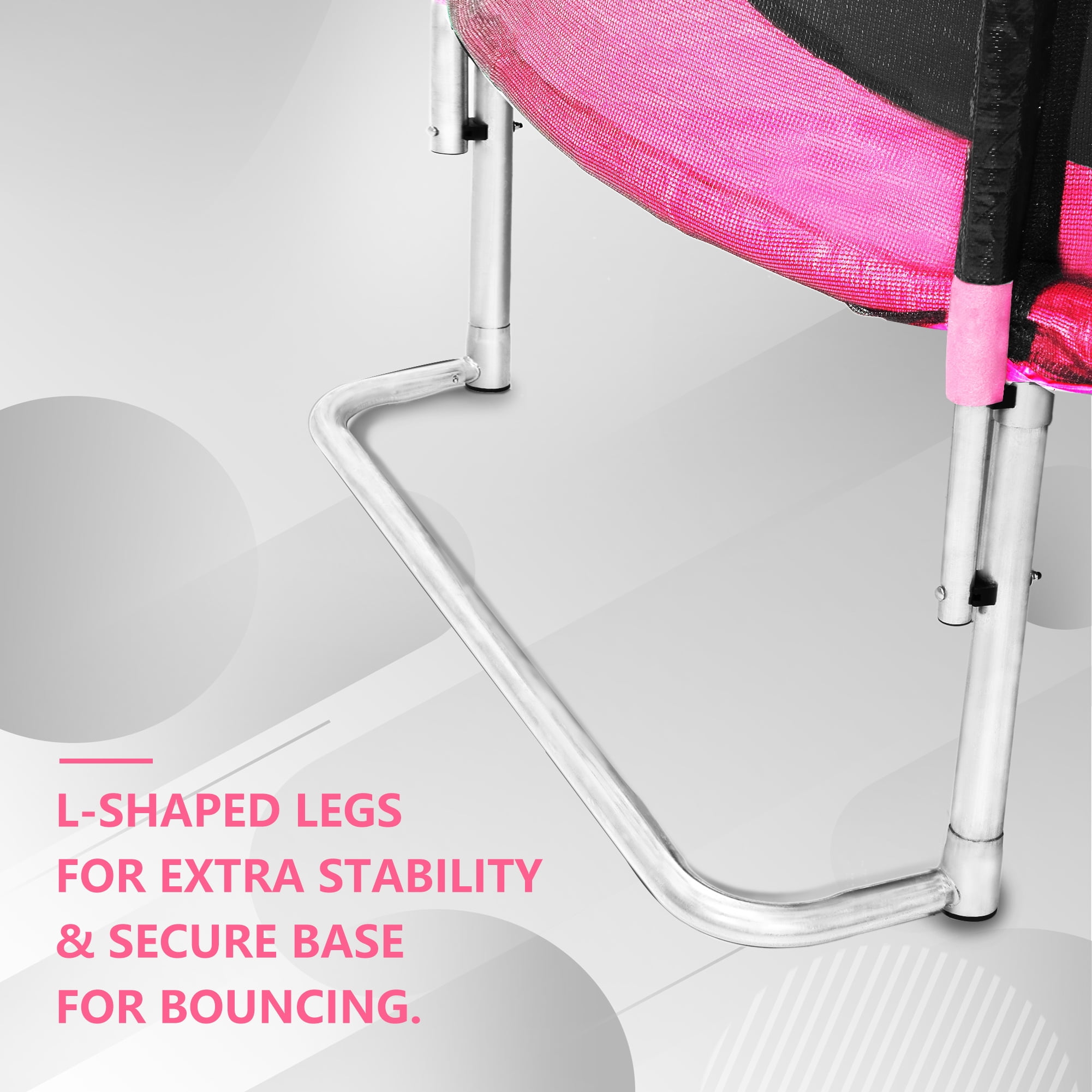 Witaxima YC 8FT Trampoline with Safety Enclosure Net, Heavy Duty Galvanized Steel Frame, 4 L-Shaped Legs for Stability, Pink and Black, ASTM & CPC Certified