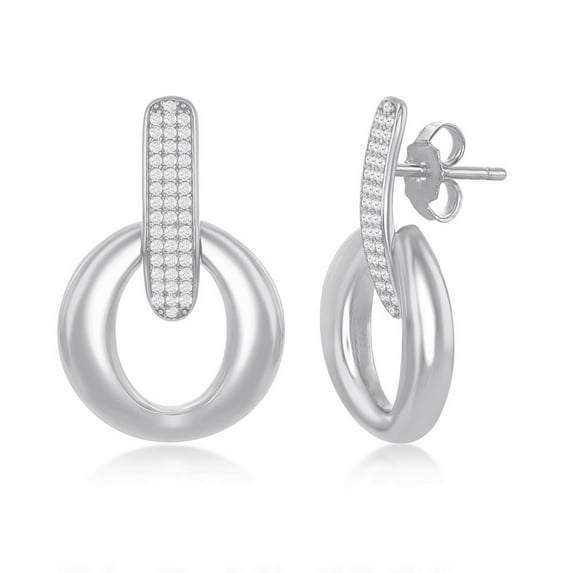 925 Sterling Silver Rhodium Plated/Gold Plated/Rose Gold Plated High Polished Cubic Zirconia Round Statement Dangling Earrings