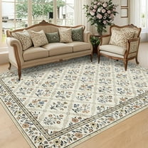 Hasoo Washable Living Room Area Rug 8x10 Large Modern Geometric Floral Soft Stain Resistant Indoor Beige Carpet