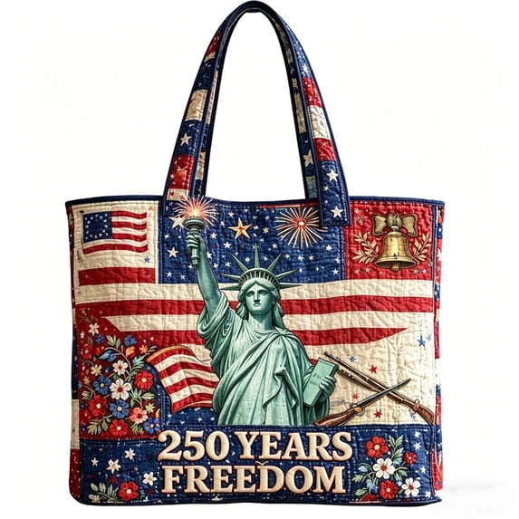 USA 250th Anniversary Quilted Tote Bag, Patriotic American Flag Shoulder Handbag, Reusable Grocery Bag for Women Daily Use 4th of July