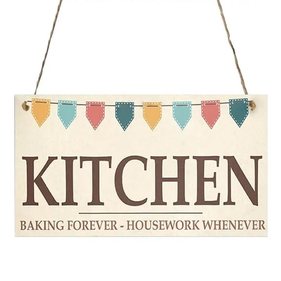 1pc Wooden Hanging Sign "Kitchen - Banking Forever - HouseWork Whenever" - Home Decoration Plaque - 7.9 x 3.9 inches - Wall Decor Art