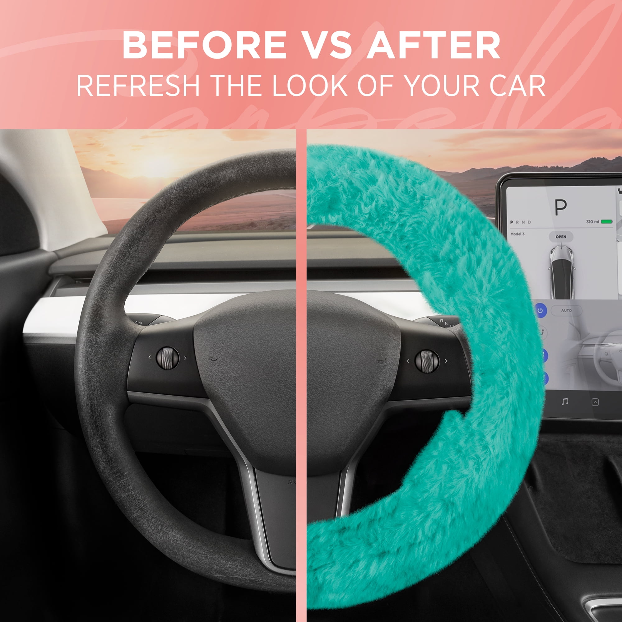 bdk fantastic fleece - faux sheepskin wool steering wheel cover for car truck suv van auto - ultra comfort for your hands - standard size 14-15.5" (mint)