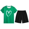 thumbnail image 2 of Gaexia Girls Fashion ,Girls Outfits Set Heart Print Short Sleeve Top and Shorts Casual Wear for Kids Ages 3-13 Comfortable Everyday Spring Summer Outfit, 2 of 3