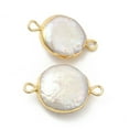 thumbnail image 3 of 5pc Baroque Natural Keshi Pearl Connector Charms Flat Round Links with Brass Double Loops Light Gold 21~23x13~15x5~7mm Hole: 1.8mm, 3 of 4