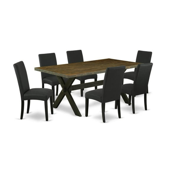 East West Furniture X-Style 7-piece Dining Set in Distressed Jacobean and Black