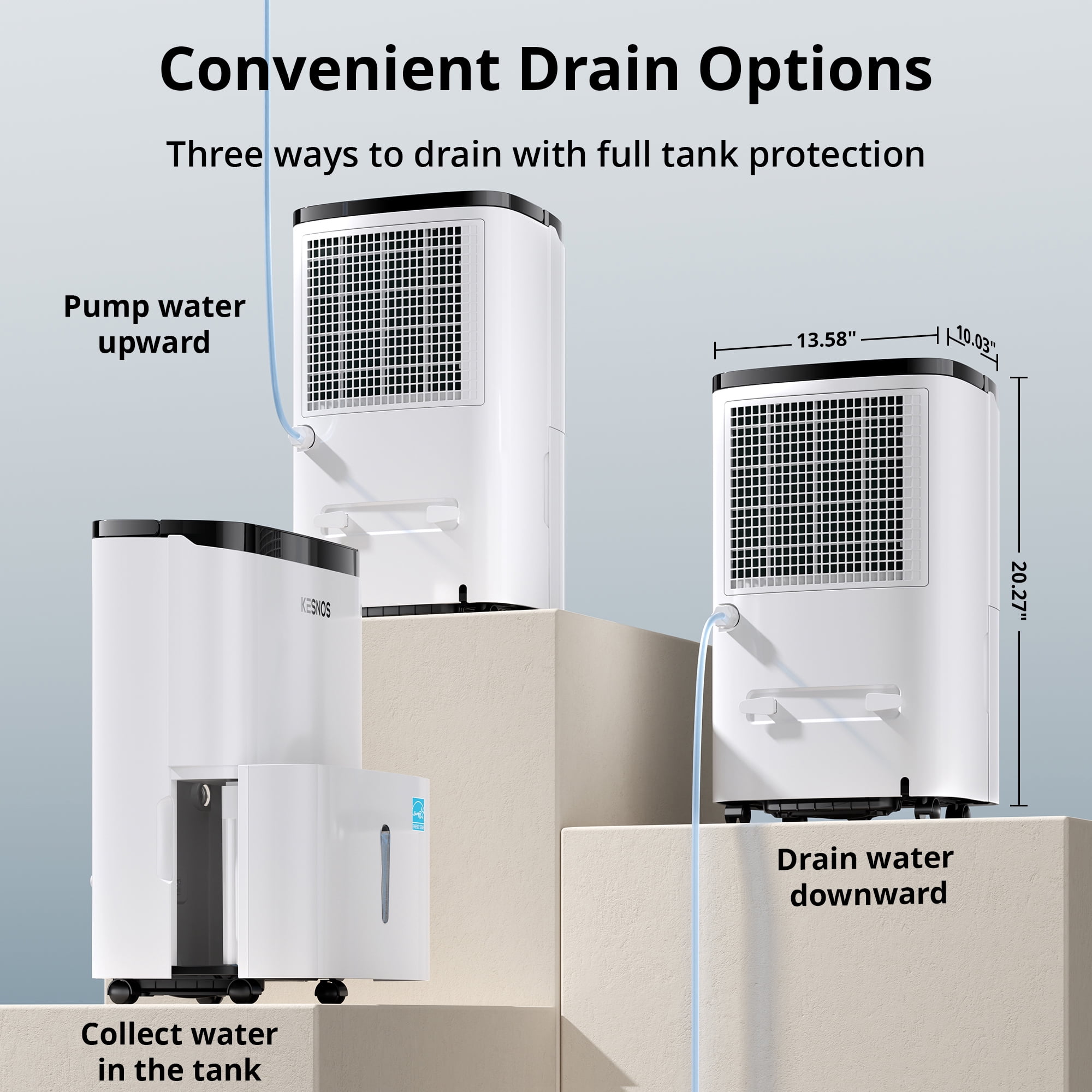 Kesnos 150 Pint Dehumidifier with Built-in Pump, No Daily Emptying, Continuous Auto Drain for Basements & Whole House up to 7,500 Sq. Ft, 50 Pint DOE Energy Star, Auto Defrost