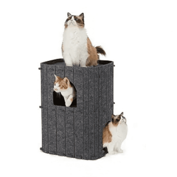 Cat House for Indoor Cats, 2-Storey Large Cat Bed, Cozy Felt Covered Cat Bed Cave, Roomy Cat Condos for Multi-Cats, Enclosed Cat Hideaway, 17.72x14.37x23.62 inches, Dark Grey