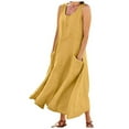 thumbnail image 1 of CHOK Robes d'Été Décontractées Femmes Coton Lin à Fleurs Robe Maxi Femme Sans Manches Débardeur Longue Fluide Robe Bohème Robes d'Été Fluides pour Adolescentes avec Poches Gris Foncé 3TG, 1 of 7