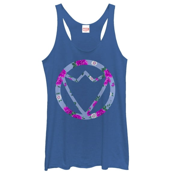 Women's Marvel Falcon Floral Print Racerback Tank Top Royal Blue Heather Medium