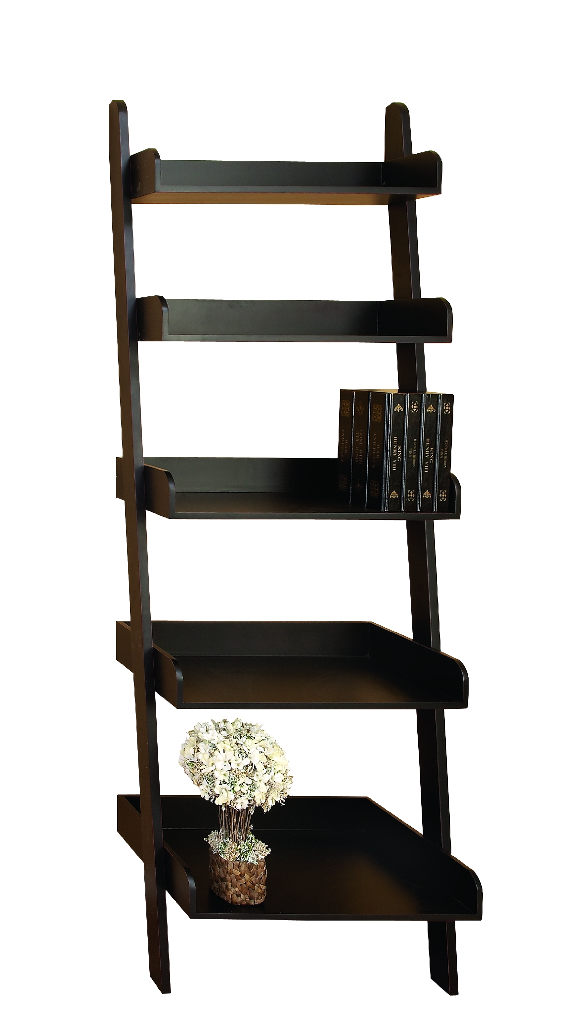Decmode Traditional 75 X 30 Inch Wooden Leaning Ladder Shelf, Black
