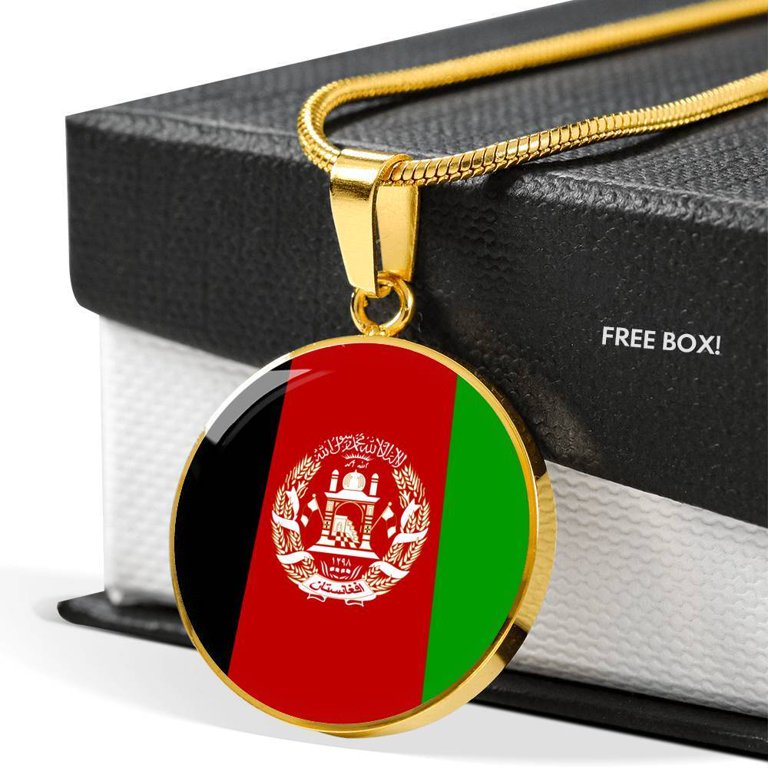 Express Your Love Gifts Afghanistan Flag Necklace Afghanistan Flag Stainless Steel or 18K Gold 18-22