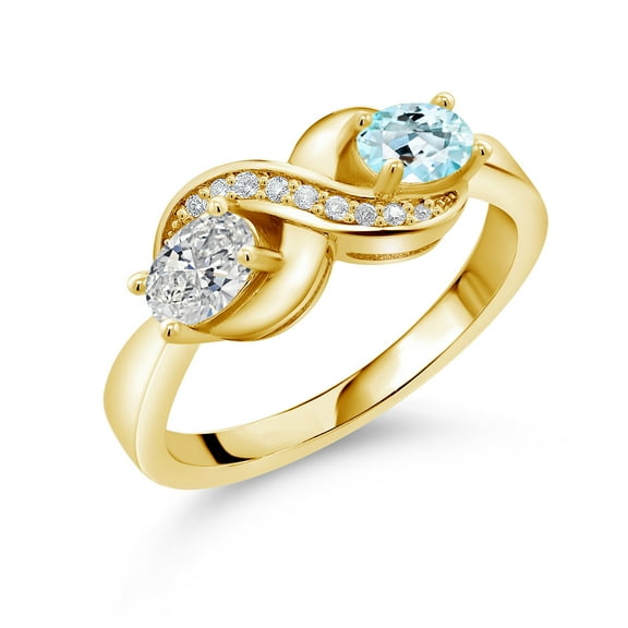 Gem Stone King 18K Yellow Gold Plated Silver Lab Grown Diamond Yellow Sapphire and White Created Sapphire Statement Ring for Women | 1.11 Cttw | Oval 6X4MM | Size 9