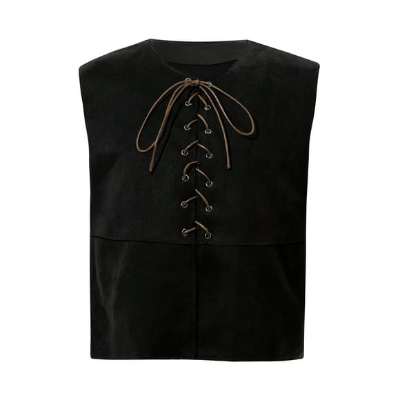 inhzoy Kids Boys Medieval Renaissance Vest Pirate Costumes Lace Up Gothic Steampunk Halloween Cosplay Fancy Dress up Black 10