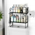 thumbnail image 5 of Folding Over Toilet Storage Shelf with Hooks and Paper Holder - Black, 5 of 5