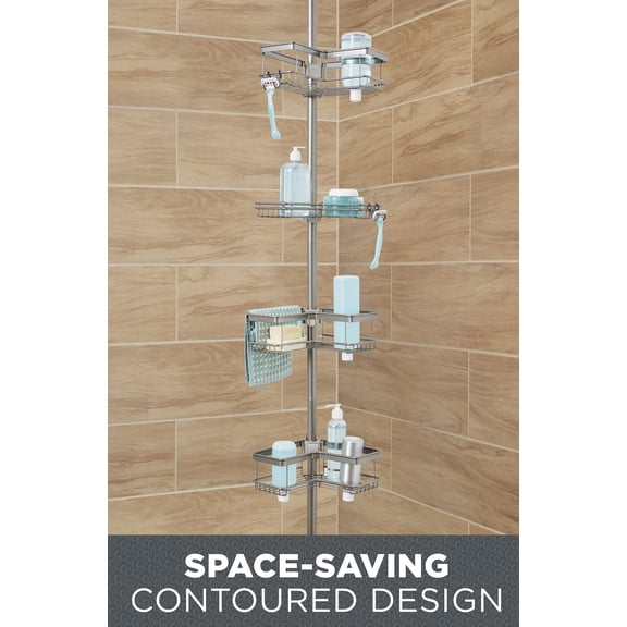 Better Homes & Gardens Adjustable Tension Steel Shower Pole Caddy, 4 Shelves, Satin Nickel