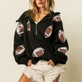 thumbnail image 3 of PUWEI Women's Football Sequin Hoodie Game Day Sweatshirts Long Sleeve Zipper Sweater with Pockets, 3 of 7