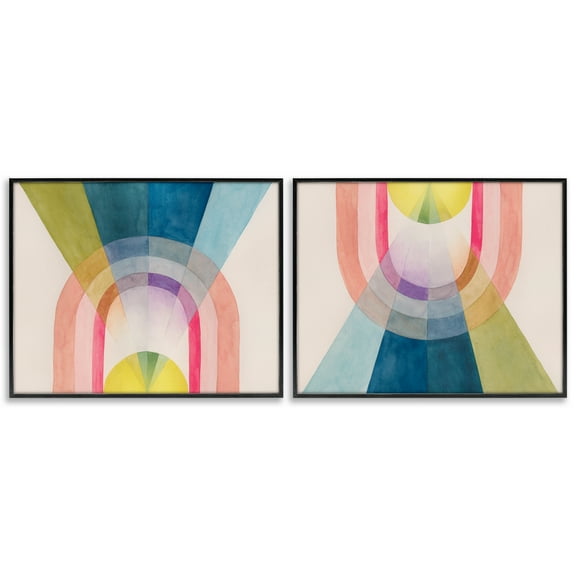 Stupell Industries Retro Pastel Structured Shapes Abstract Painting Black Framed Art Print Wall Art, 14 x 11, Set of 2