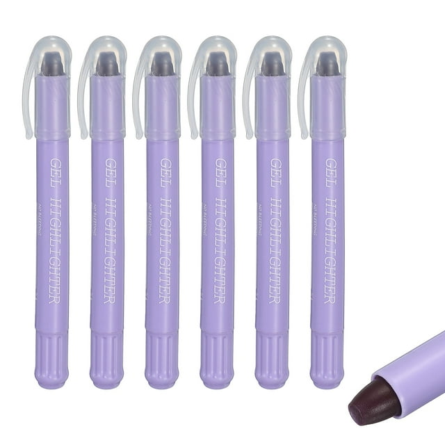 Light Purple Gel Highlighters, 6 Pack Gel High Lighters No Bleeds Highliters Pens Wax Crayon Neon Clear View Bright Marker Pen Twist Up Gel Stick Cute for Books Office Adults