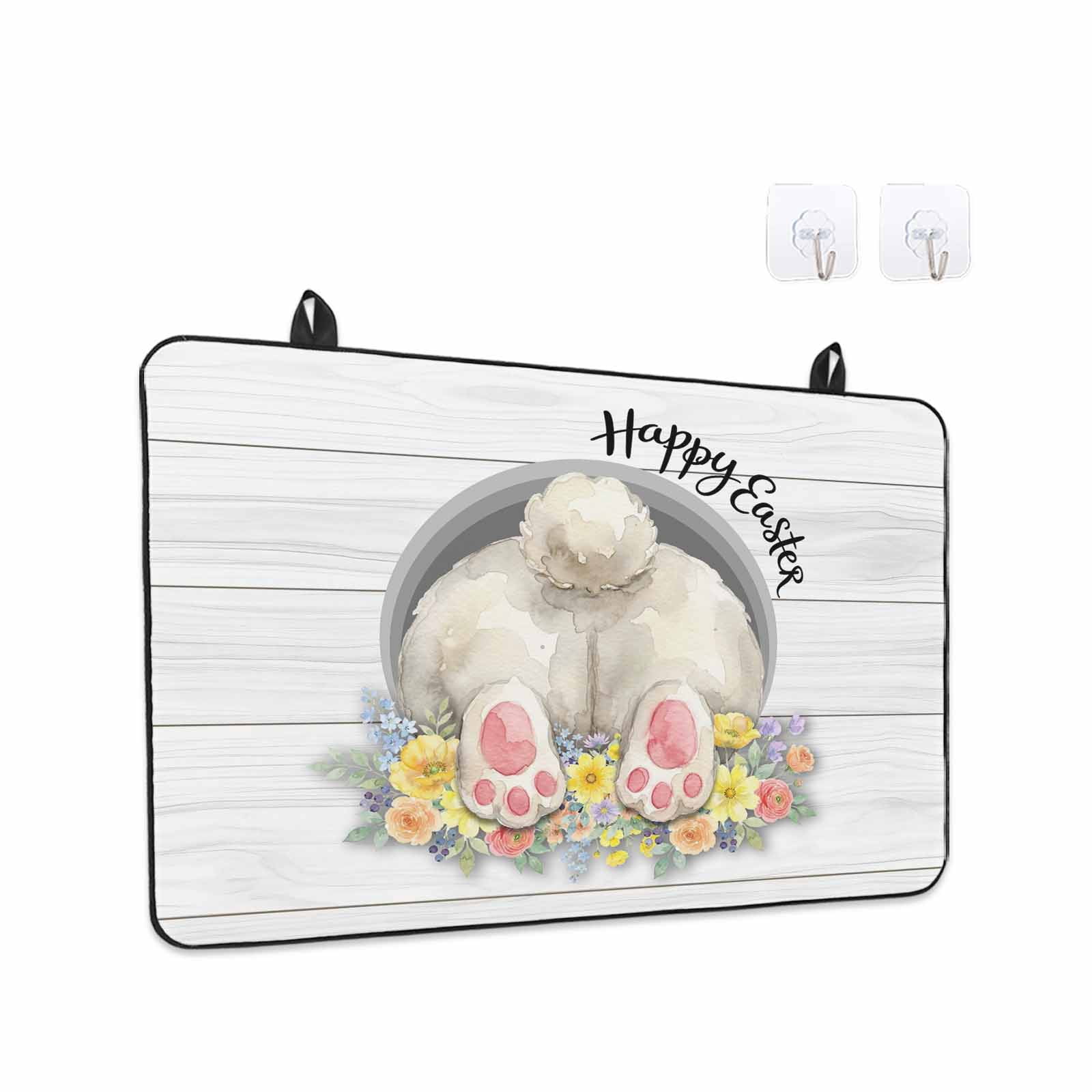 Easter Bunny Stove Top Cover for Electric Stove, Heat-proof & Non Slip Glass Top Stove Cover Protector, 3D Optical Illusion Farmhouse Flower Wood Grain Kitchen Flat Cooktop Rubber Mat 24x21 Inches