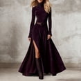 thumbnail image 2 of DHFJKG Long Dresses For Women Turtleneck Slim Fit Stretchy Long Sleeve Maxi Dress Solid Color Side Slit Stylish Dresses, 2 of 4