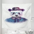 thumbnail image 1 of Funny Tapestry, Vintage Hipster Panda with Bow Tie Dickie Hat Horn Rimmed Glasses Watercolor Style, Fabric Wall Hanging Decor for Bedroom Living Room Dorm, 5 Sizes, Black Blue, by Ambesonne, 1 of 1