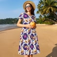thumbnail image 4 of Disketp record rock Skull star para Vestido de Manga Corta para Mujeres, Vestidos de Verano para Mujeres, Casual y Holgado para la Playa, 4 of 6