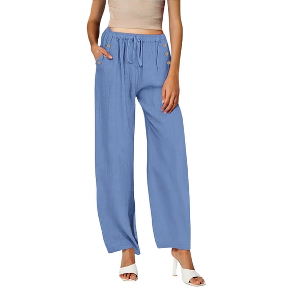 frariair ​Plus Size Relaxed Fit Elastic Waist Palazzo Trousers For Women Lightweight Breathable Casual Pants All Day Comfort Capabilities​ Blue