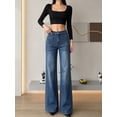 thumbnail image 6 of Women's High Rise Wide Leg Flare Jeans Vintage Washed Blue with Patch Pockets for Casual Street Blue, 6 of 7