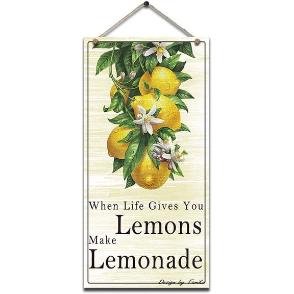 When Life Gives You Lemons Make Lemonade Retro Wooden Public Decorative Hanging Sign for Home Door Fence Vintage Wall Plaques Decoration(5x10Inches)