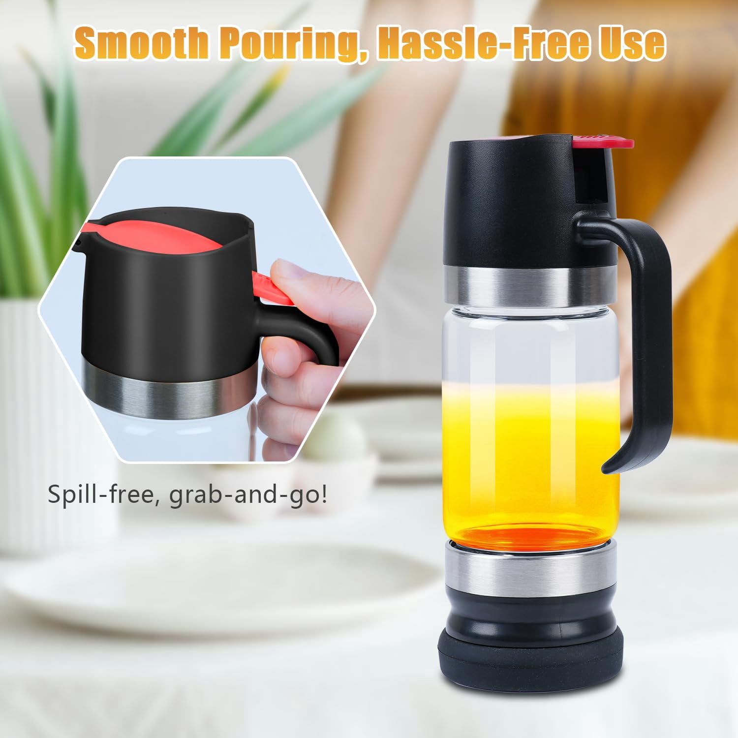 2026 Upgrade Honey Dispenser No Drip with Base, 12Oz Handle Glass Honey Jar pot, Syrup Dispenser for Coffee or Tea, Mess Free Honey Dispenser for Honey and Syrup, Honey Container
