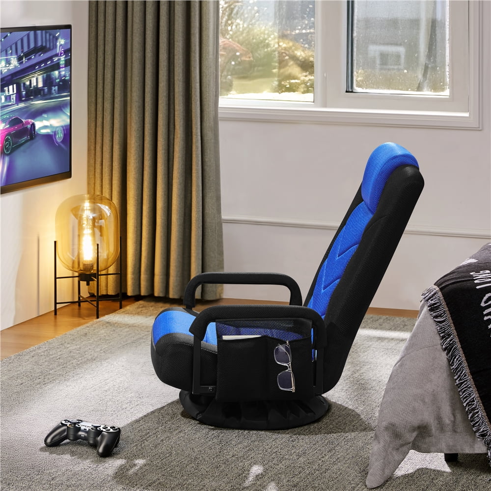 Yaheetech Swivel Floor Gaming Chair with Adjustable Backrest, Black/Blue
