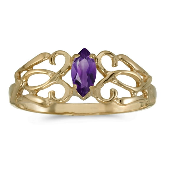 14k Yellow Gold Marquise Amethyst filigree Ring