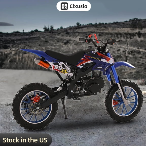 Cixusio 49cc Kids Dirt Bike 2-Stroke Gas Powered Dirt Bike Off-Road Mini Motorcycle Pocket Motorbike with Front Rear Disc Brakes Racing Max Speed 40KM/H (Blue)