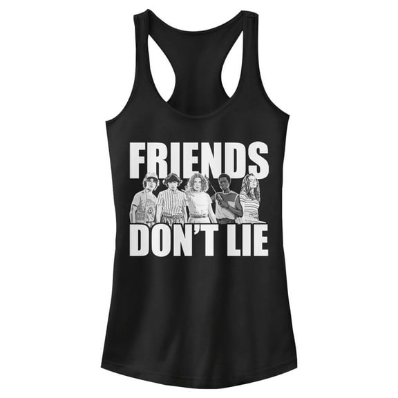 Netflix Junior's Stranger Things Friends Don't Lie Character Pose Racerback Tank Top Black 2X Large