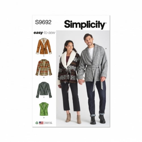 Simplicity Sewing Pattern 9692 Women, Men A (XS-S-M-L-XL-XXL)