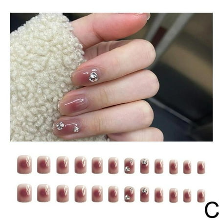 

24Pcs Fake Nails Tips Short Star Diamond DIY Nail Full Cover P4O1