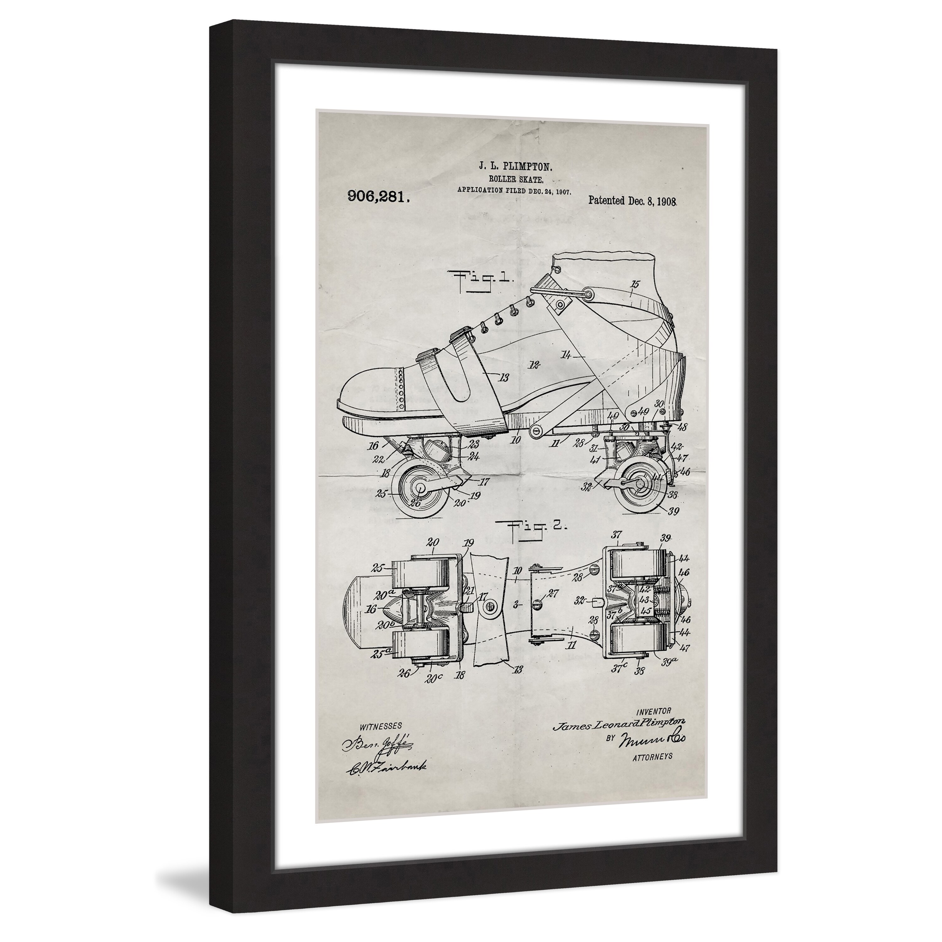 "Roller Skate 1908 Old Paper" Framed Painting Print
