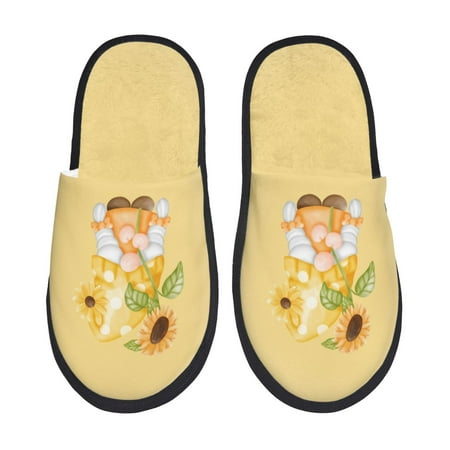 Balery Sunflower Gnomes 3 Slient Indoor Furry Fleece Comfort House Shoes Soft Non-Slip Home Shoes Cotton slippers House Slippers-- Medium