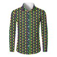 thumbnail image 3 of Fgvctg Mens Mardi Gras Shirts Carnival Party Long Sleeve V Neck Button Down Shirt Soft Mask Print Collared Blouses Oversized Business Casual Tops Purple Pink 3XL, 3 of 5