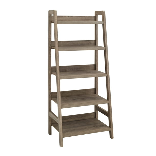 Linon Tracey Ladder Bookcase Grey 5, Wood 5 Shelf Ladder Bookcase