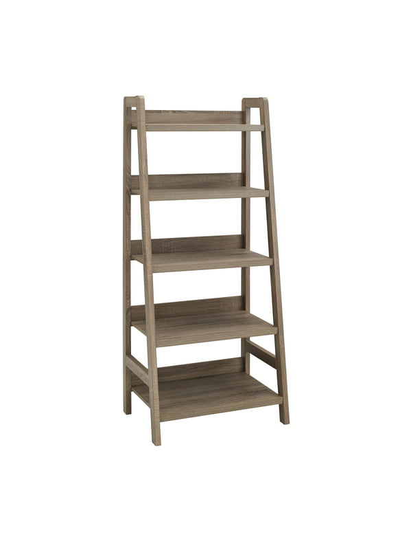 Linon Tracey Ladder Bookcase, Grey, 5 Shelves