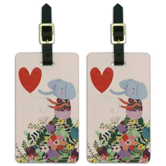 Cute Elephant Holding a Heart Shaped Balloon Luggage ID Tags Suitcase Carry-On Cards - Set of 2