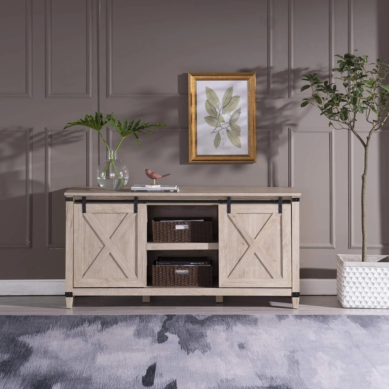 Caffoz Sliding Barn Door TV Stand for TVs Up to 65″ Sansujyuku sansujyuku.com
