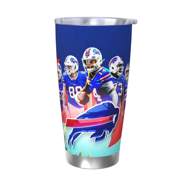 Taza térmica duradera de acero inoxidable 304 con tema del equipo de fútbol Bills con tapa y pajita Taza térmica de acero inoxidable de 20 oz Taza para automóvil Adecuada para bebidas frías y