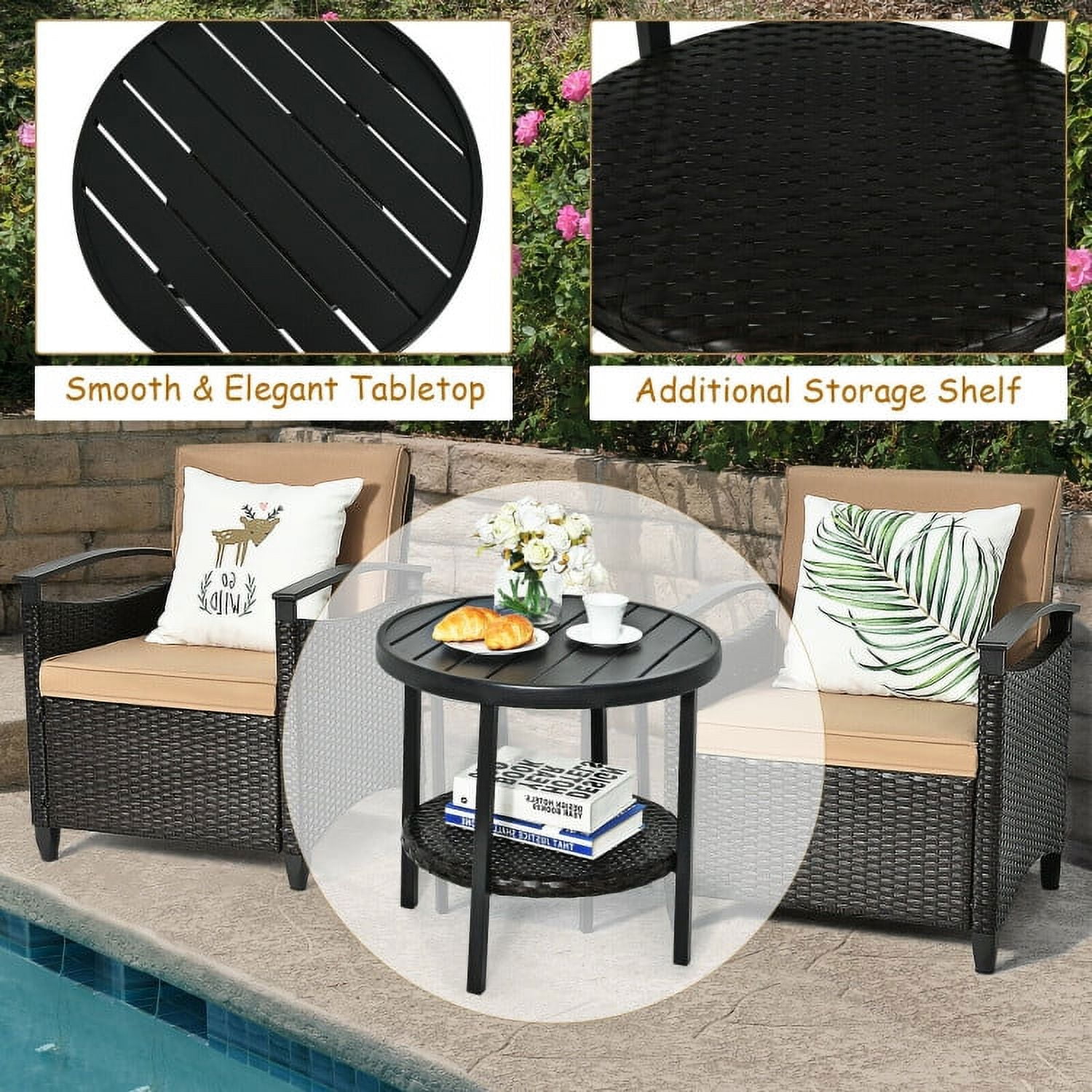 Aimee Lii 3 Pieces Wicker Patio Furniture Set, Cushioned Sofa, Small Patio Set with Round Coffee Table Aimee Lii 3 Pieces Wicker Patio Furniture Set, Cushioned Sofa, Small Patio Set with Round Coffee Table