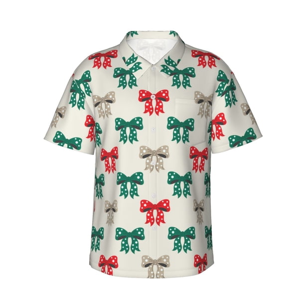 Fotbe Retro bows Camisa Hawaiana para Hombre Unisex – Camisa Casual de Verano con Botones de Manga Corta de Algodón y Lino,Medium