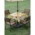 thumbnail image 4 of Outdoor Tablecloth with Umbrella Hole for Patio/Picnic/Party/Camping, Spring Floral Waterproof Table Cloth Square Cover Washable, Watercolor Forsythia Flowers Hummingbirds Beige (60"x 60"), 4 of 8