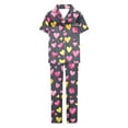 thumbnail image 5 of Cavosen Womens Pajama Sets Short Sleeve Long Pants 2 Piece Button down Soft Sleepwear Collar Shirts Nightwear Heart Print Pjs with Pocket Comfort Loungewear Outfits Black S, 5 of 5